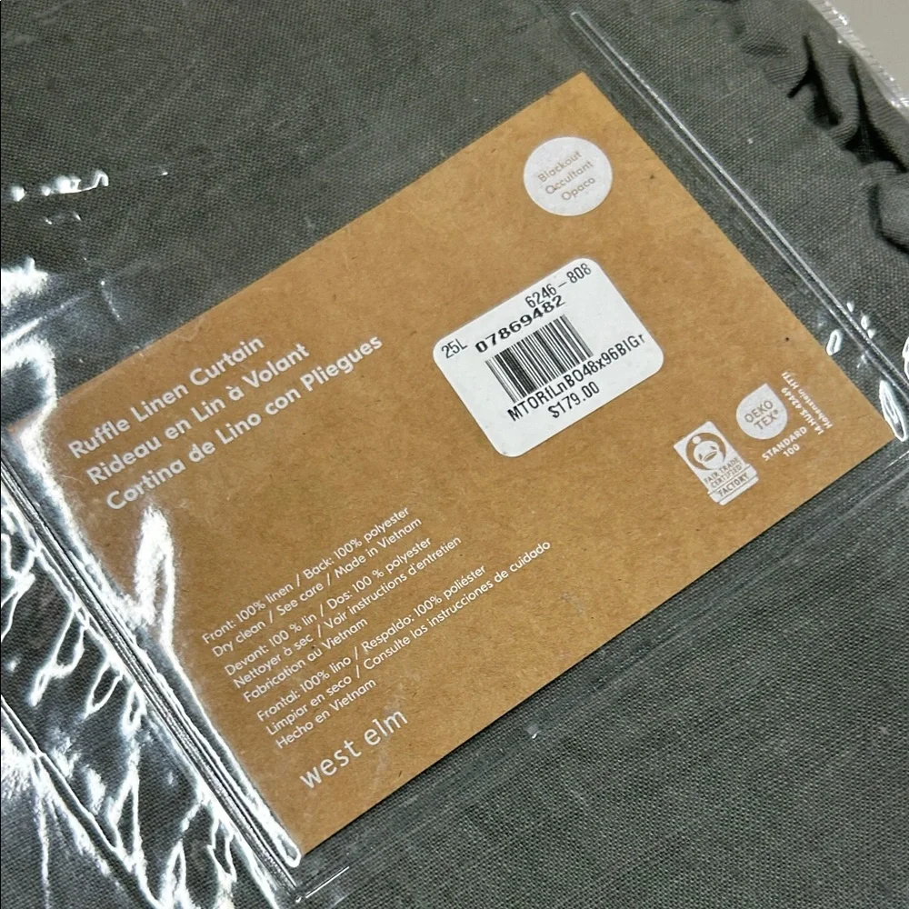 West Elm Ruffle Linen Blackout Window Curtain Panel 48
